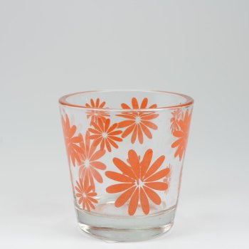 Teelichtglas Blumen farbig orange